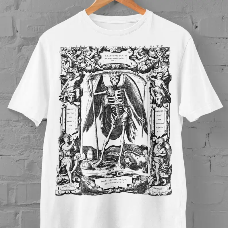 Momento Mori T Shirt Medieval Engraving Art Shirt Skeleton King Art Lovers Gift