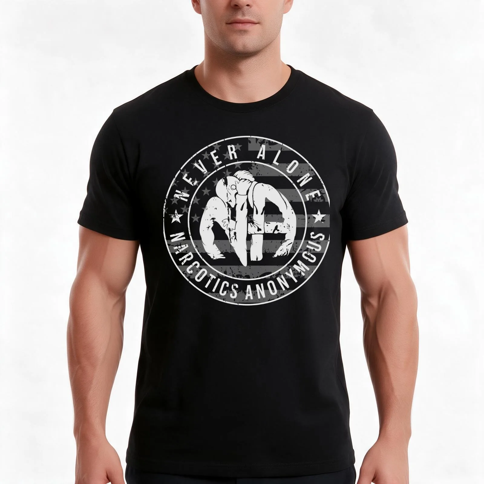 Never Alone Narcotics Anonymous Vintage American Flag T-Shirt Summer Casual Cotton Tee Oversized Streetwear Tops 100% Cotton