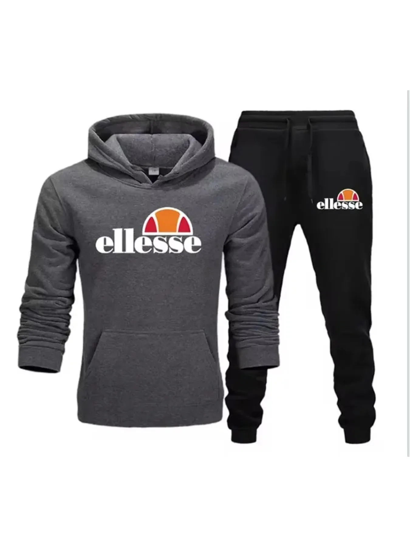 Set met capuchon en casual broek voor heren - zwart en bruin bedrukte pulloveroveroverhemden met lange mouwen