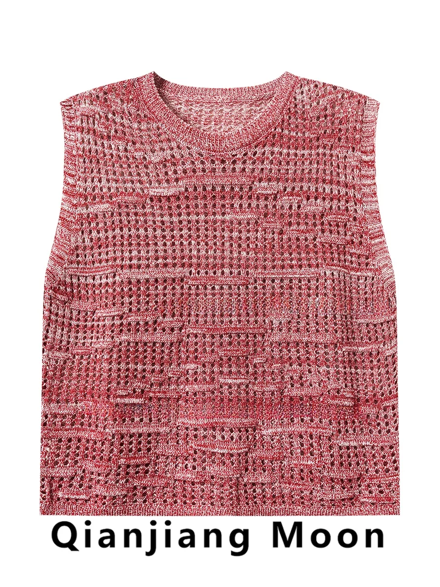 

Женский модный универсальный топ-жилет Spicy Girl с круглым вырезом, ажурным дизайном, новинка весенней коллекции