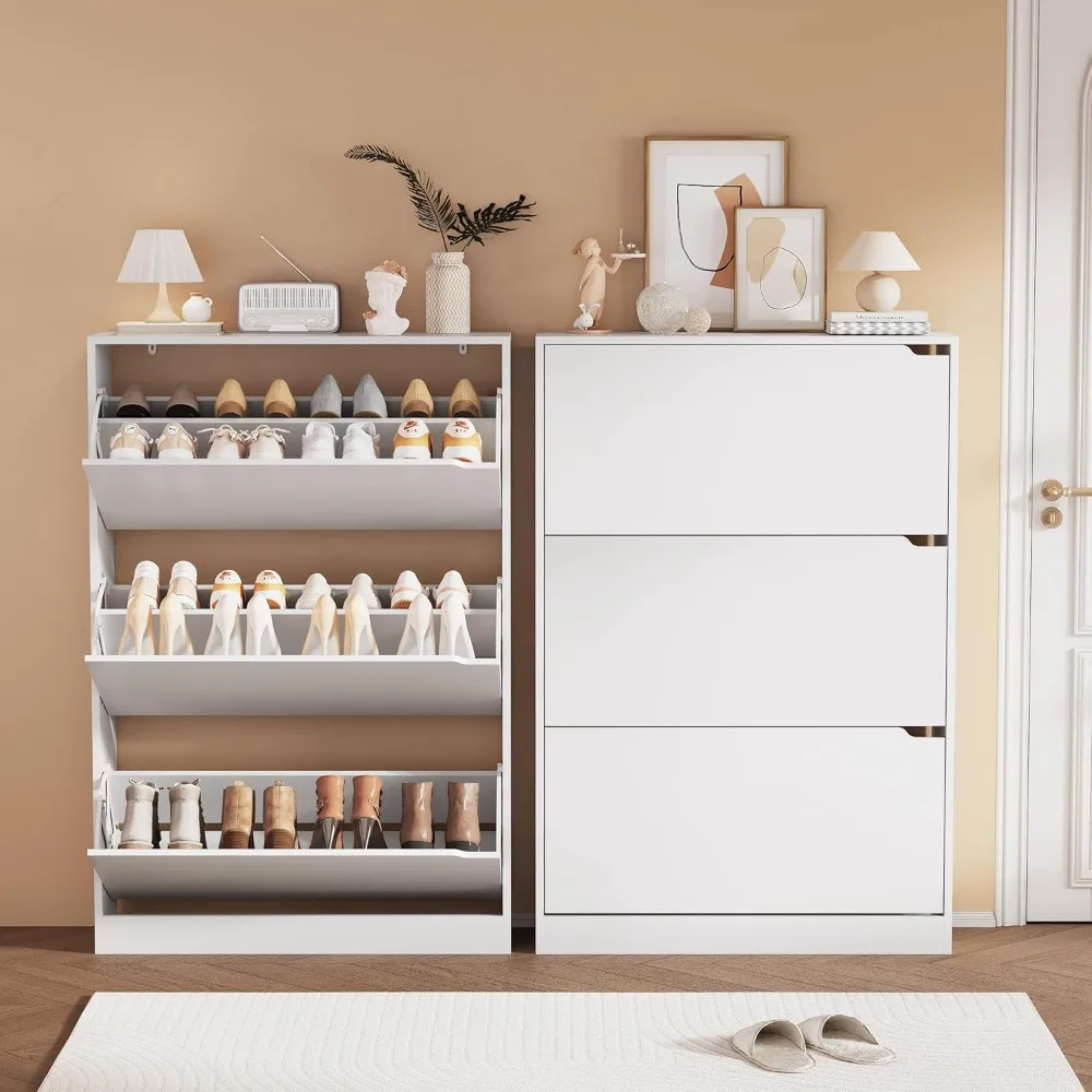 Wood Freestanding Shoe Cabinet,3 Flip Drawers & Adjustable Shelves,Entryway Storage, Custom