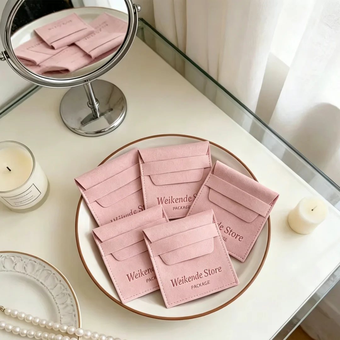 

100Pcs Fashionable Personalized Pink Candy Gift Novel Bag Suede Velvet Microfiber Envelope Jewelry Flap Pouch Small Trinkets