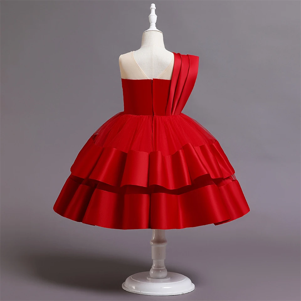 Vestido de bolo oblíquo formal para crianças, roupas de menina, performance de palco infantil, baile de festa, cerimônia