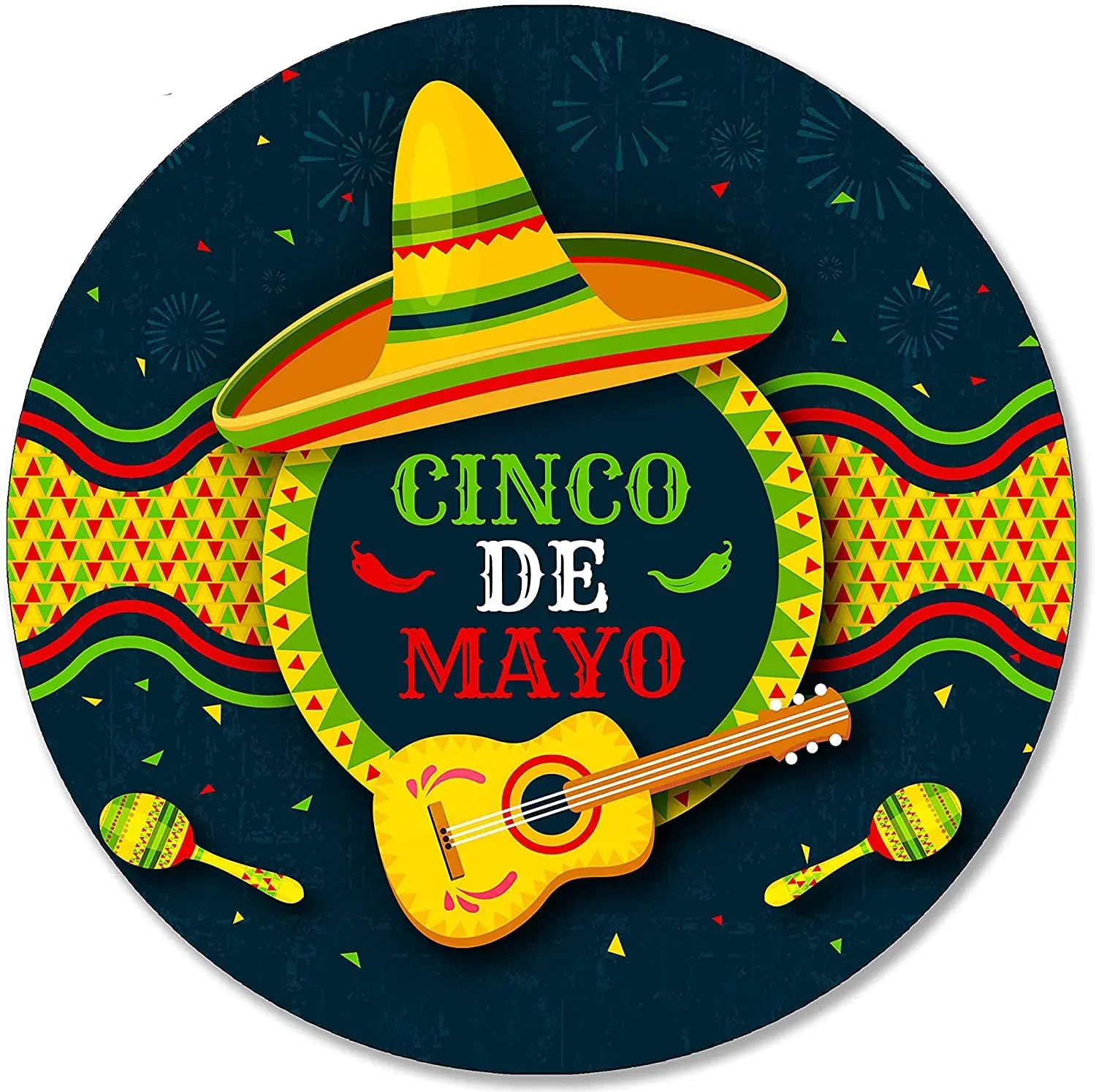 Round Metal Tin Sign Rustic Wall Decor Wreath Sign Cinco De Mayo Viva Mexico Mexican Independance Day Holiday Fiesta Sombrero Ro