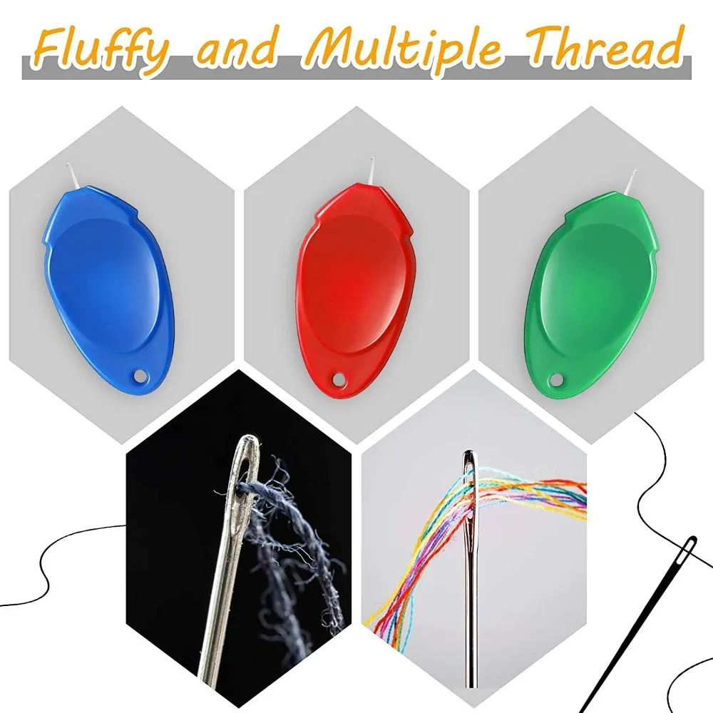Needle Threaders Set, 5 Colors, for Hand/Machine Sewing, w/ Clear Box.