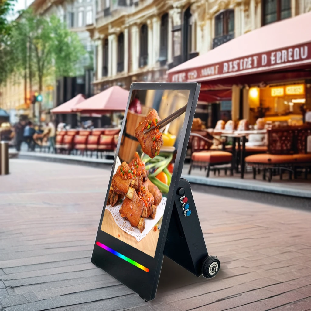 

Portable Smart Kiosk Movable Advertising Board Battery-Powered Wireless Digital A-Frame Poster LCD Signage Digital Displays
