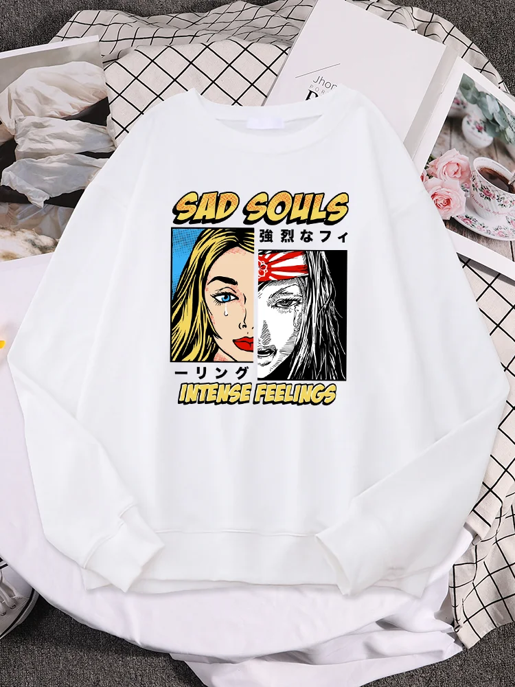 Sad Souls & Intense Feelings Womanga And Pop Art Girl Print Women Hoody Street Hip Hop Hoodie O-Neck Oversize Pullover Woman Top