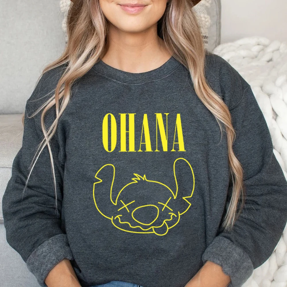 2025 Ohana moletom inspirado no filme Lilo moletom com capuz engraçado desenho animado camisa gráfica na moda Ohana significa família moletom com gola redonda