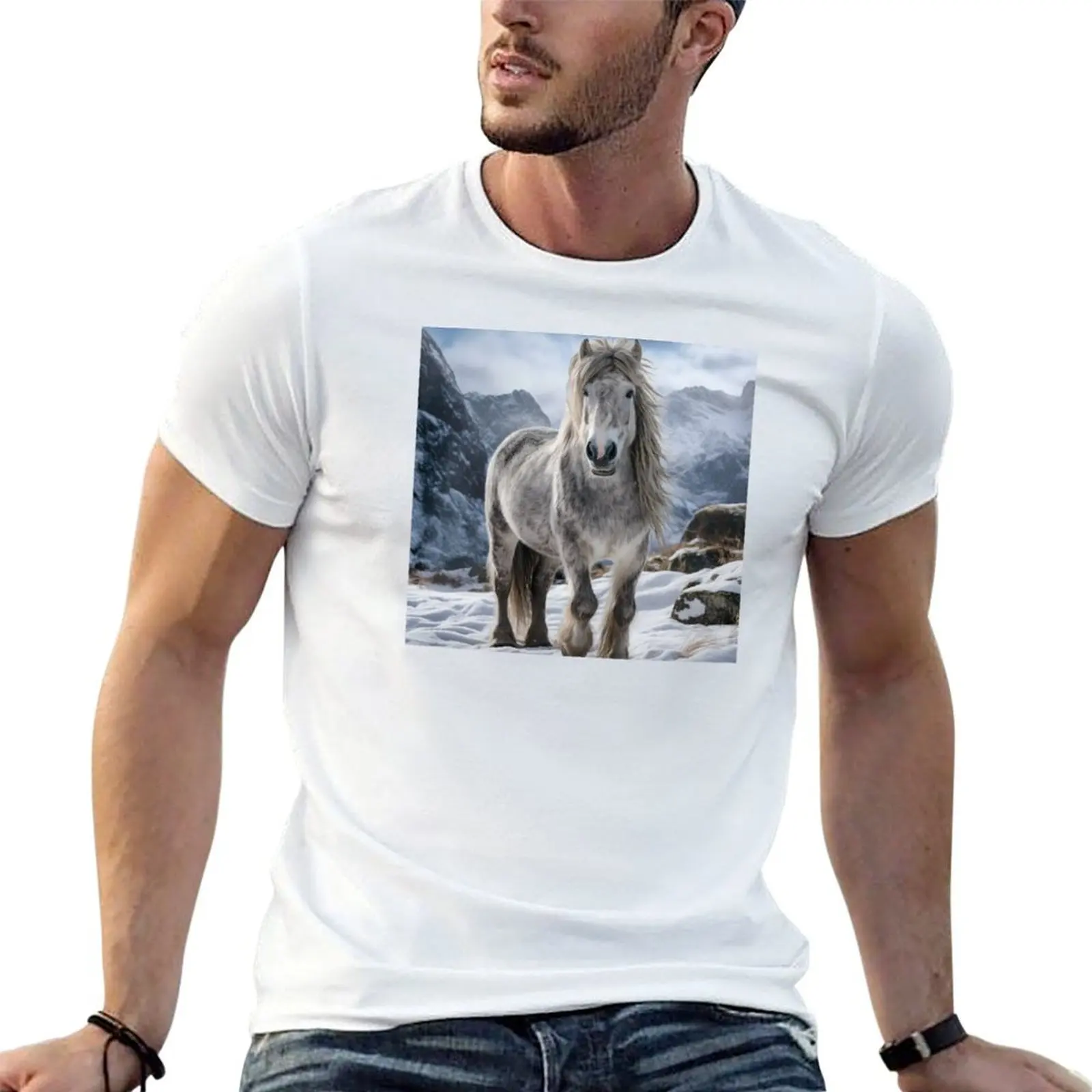 Dapple Gray Pony in the Snow T-Shirt Breathable Lightweight Summer Top