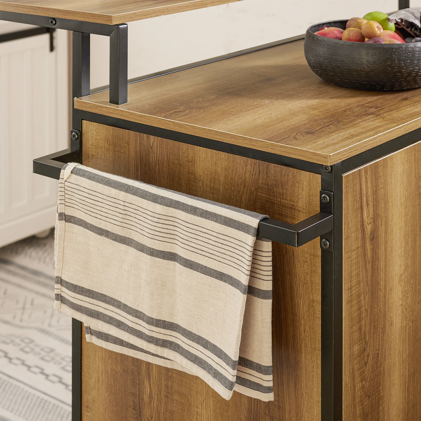 SoBuy KNL02-PF Design Küchenwagen mit Arbeitsplatte Kücheninsel mit Türen und Schubladen Sideboard auf Rollen Küchentrolley – Detail 7
