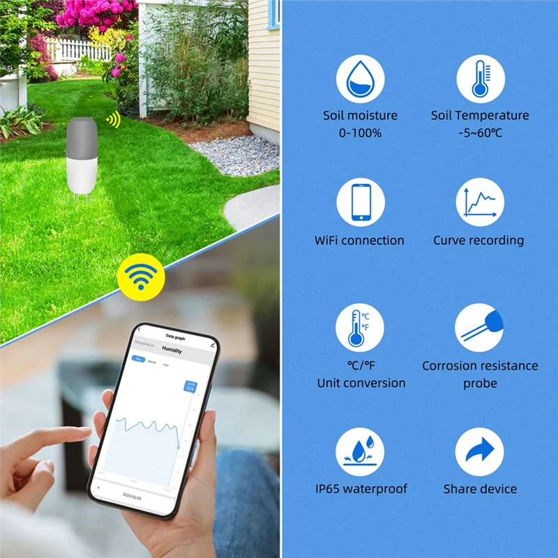 BNVN-Tuya Wifi Smart Soil Meter Temperature And Humidity Soil Detector APP Remote For Garden Home Farms