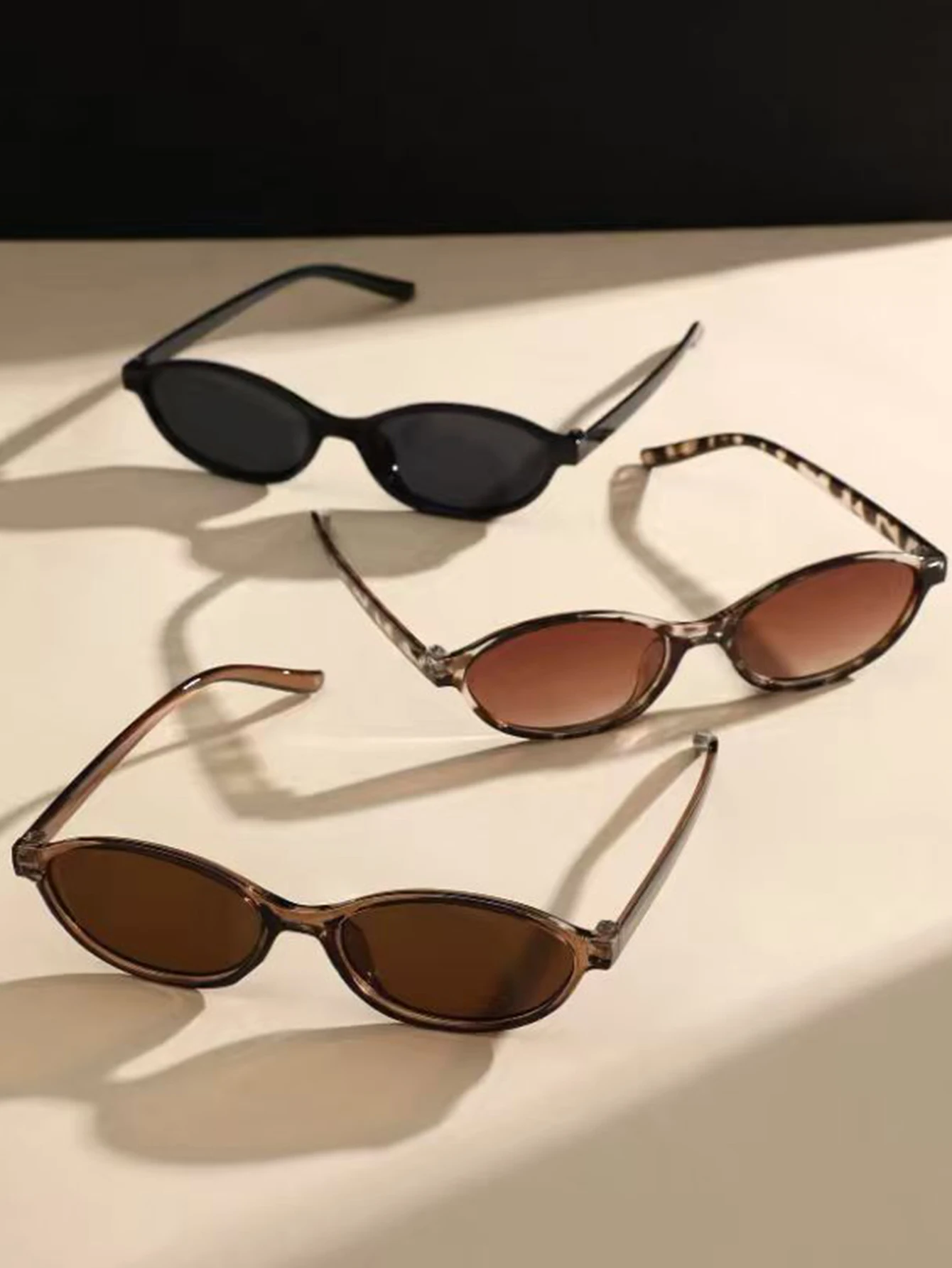 Ensemble de lunettes de soleil ovales simples à petite monture, 3 pièces, mode rétro, combinaison de monture multicolore, vêtements de mode, fête sur la plage, activités en plein air