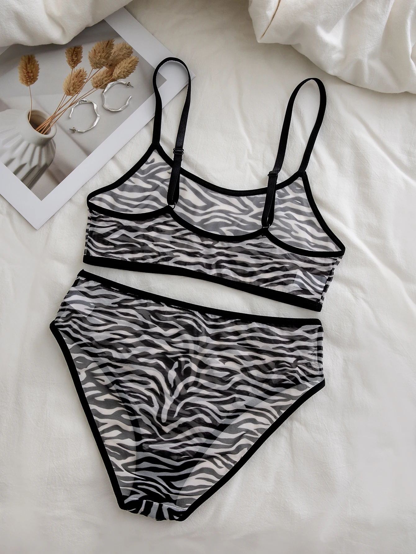 VENTIECE مجموعة ملابس داخلية مثيرة بطبعة حمار وحشي - مجموعة ملابس داخلية شفافة شبكية رفيعة للغاية - مجموعة ملابس داخلية مثيرة