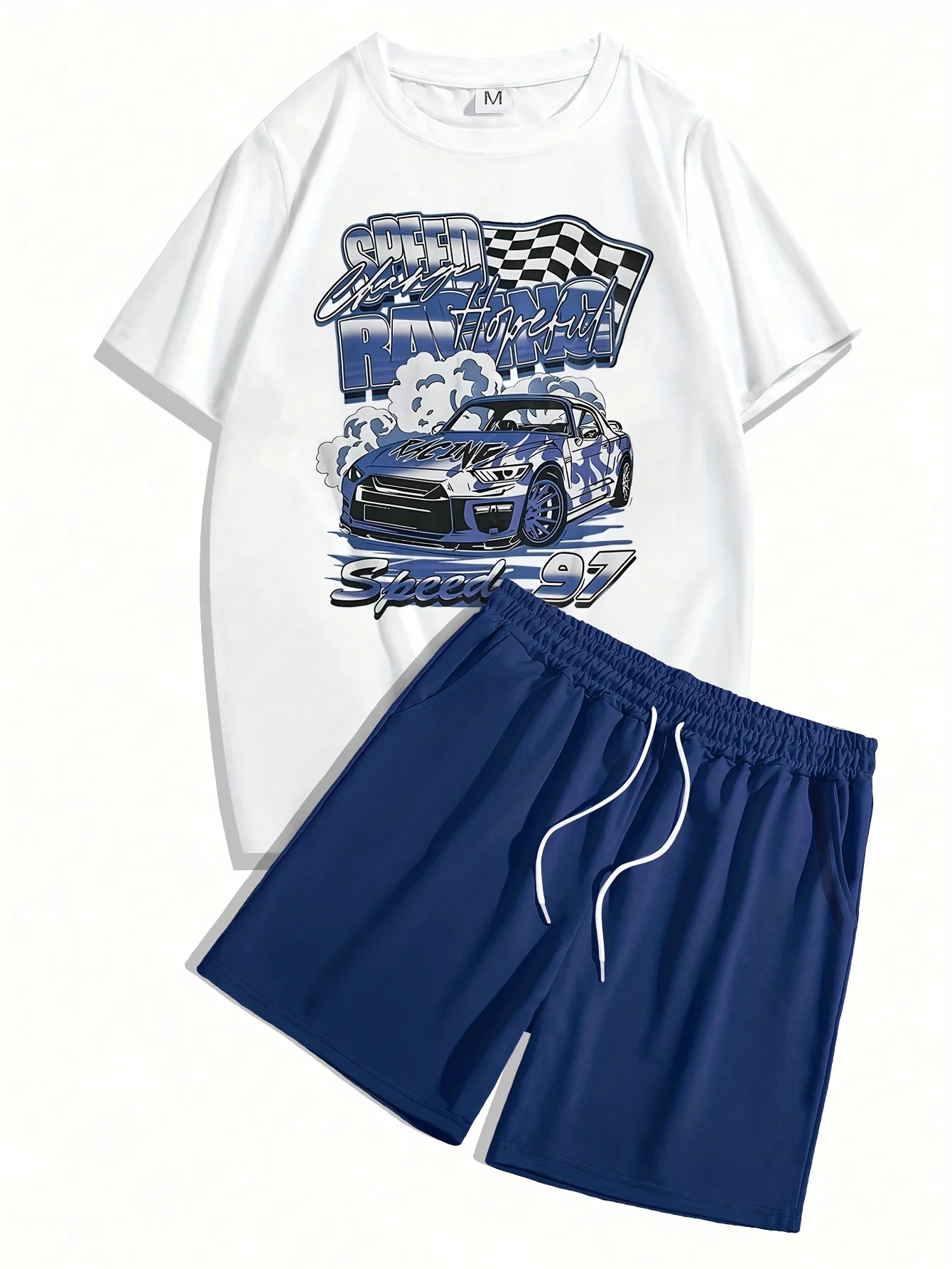 

Summer men's printed short sleeved T-shirt drawstring sports shorts set 2-piece outdoor street casual fashion Breathable set