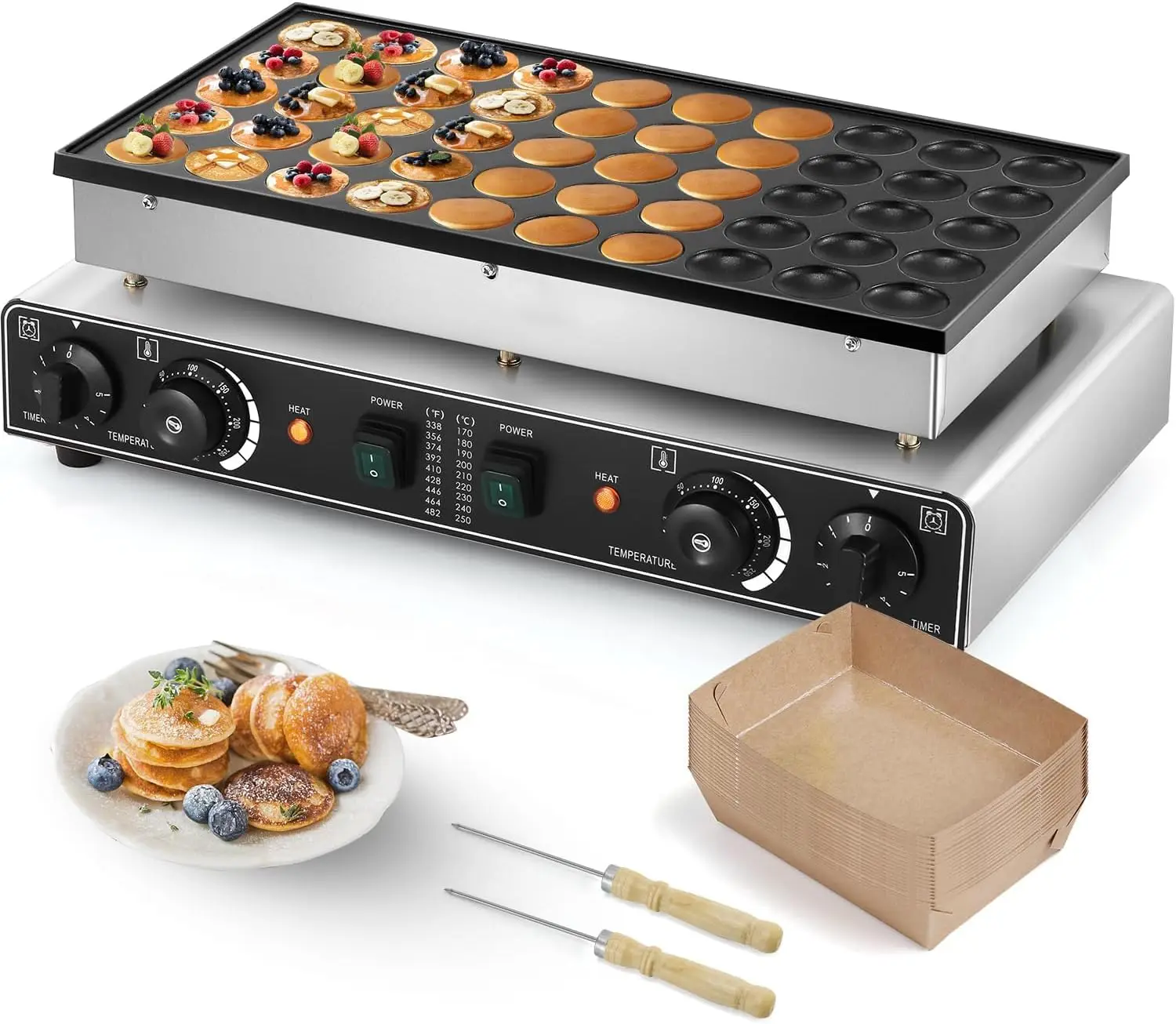 

ini Duch Pancake Aker 50 шт., Coercial Non-si Pancake Baker Achine 50-300 ℃ Эп и 0-5 ie Conrol Elecri