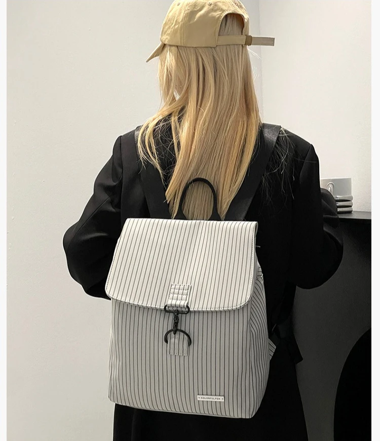 

Ручной рюкзак из искусственной кожи в полоску контрастного цвета, мини-водонепроницаемый женский маленький рюкзак с откидной крышкой и замком-молнией