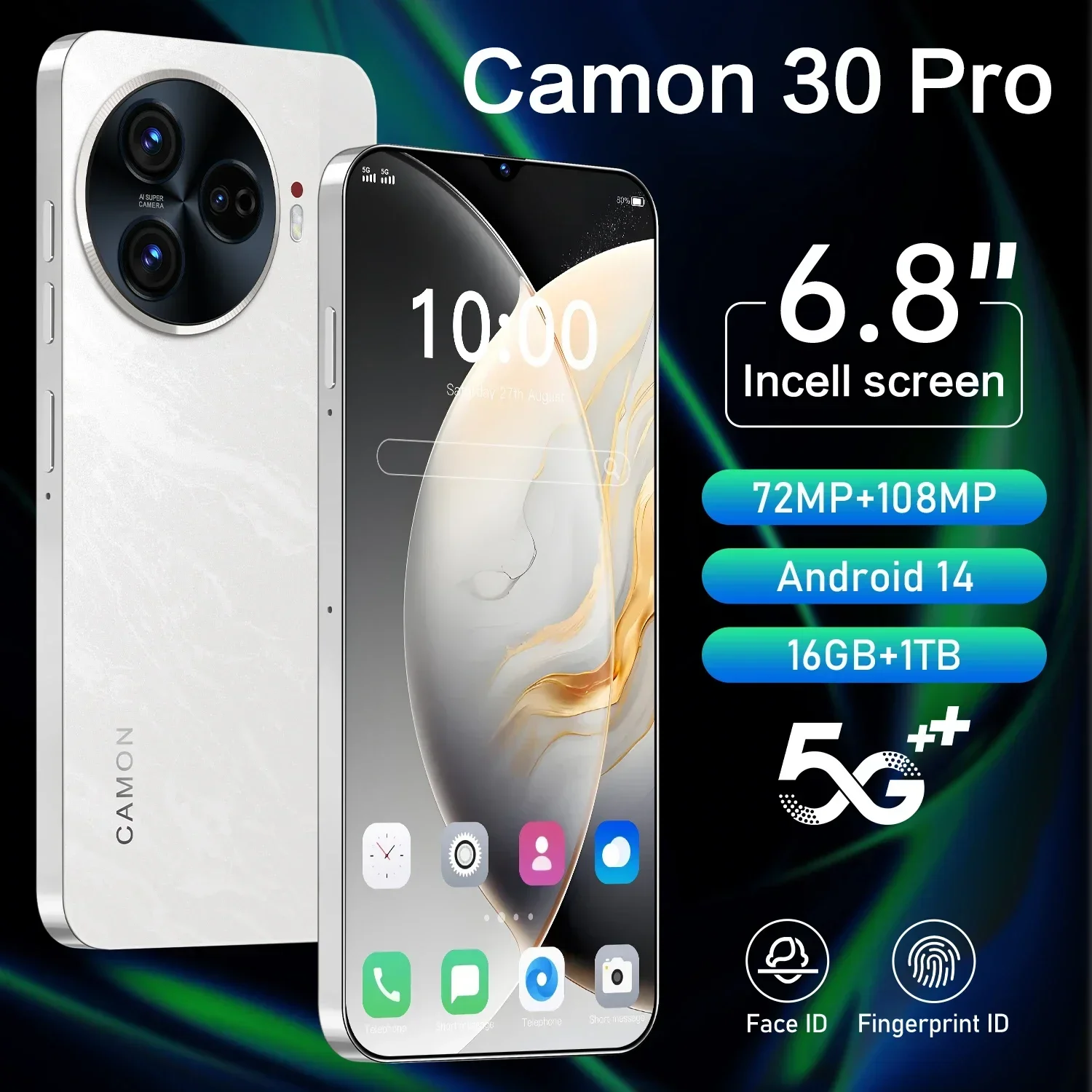 Global version Camon 30 Pro 5G Original Smartphone 6.8 HD Screen Android 14 Unlocked Dual SIM 6800mAh 72MP+108MP Camera Phone