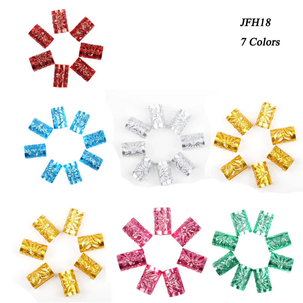 

50Pcs Mixed 7 Colors Silver Golden Plated Hair Ring Braid Dreadlocks Adjustable Metal Tube Lock Dread Beads Accessories