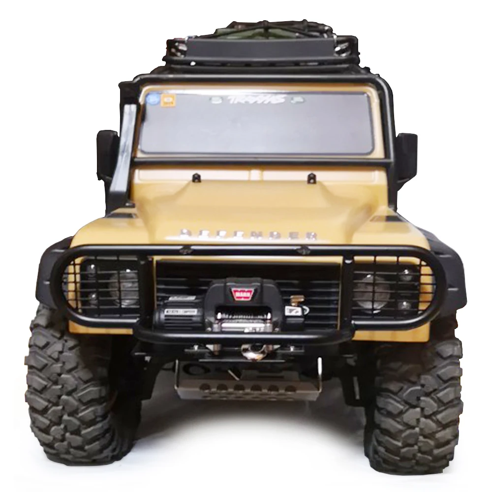 Metal Camel Trophy Front Bumper with Led Light and Winch Base for 1/10 RC Crawler Car  TRX-4 Defender D90 D110 Upgrade