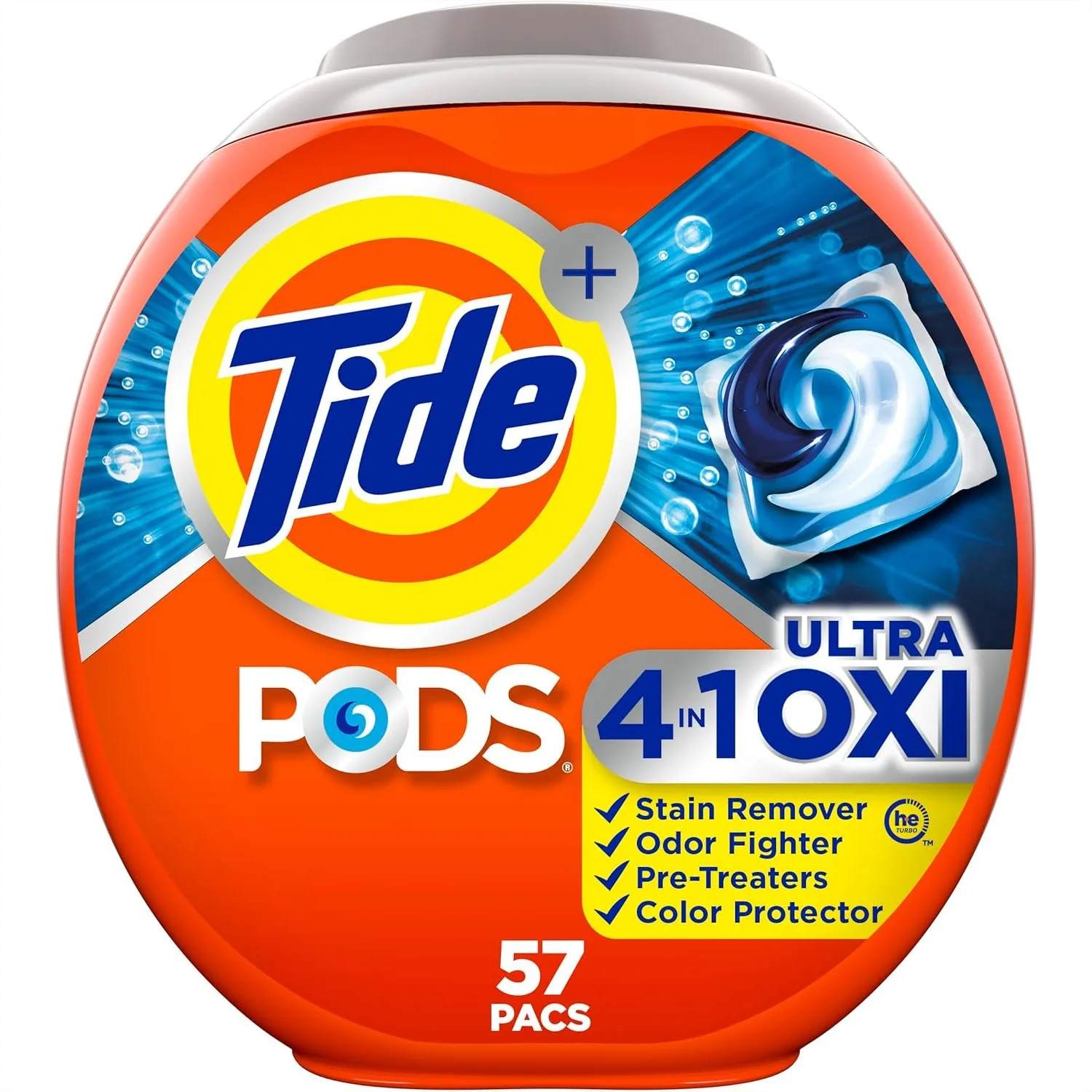 

Laundry Detergent Pacs with Ultra Oxi, 57 Count, HE Compatible, Built-in Pre-treater for Stains