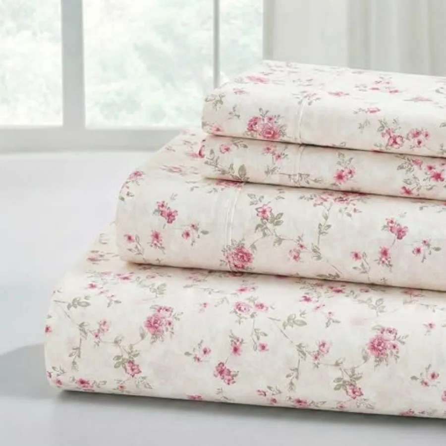 

Printed 4-Piece Extra Soft Bedding Sheets and Pillowcase Set, Deep Pocket up to 16 inch Mattress Kashmir Rose