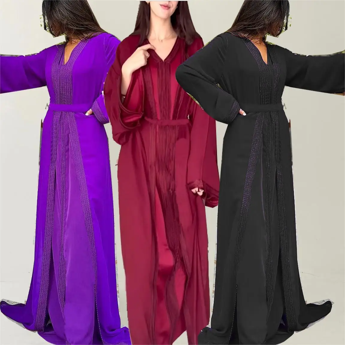 

Women's Long Sleeved Two-piece Dress, Arab Dubai Robe 2025 Muslim Long Dress Robe Abaya Ramadan Dubai Luxury Islam Elegant