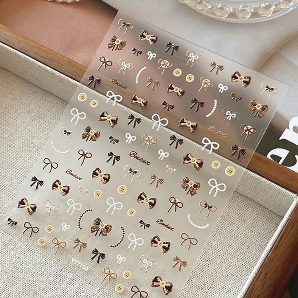1 قطعة 5D زر Bowknot مسمار ملصقات صغيرة Kawaii شريطة من الدانتيل القوس ذاتية اللصق الشارات DIY ربطة القوس فيونكة المتزلجون مانيكير الديكور #4