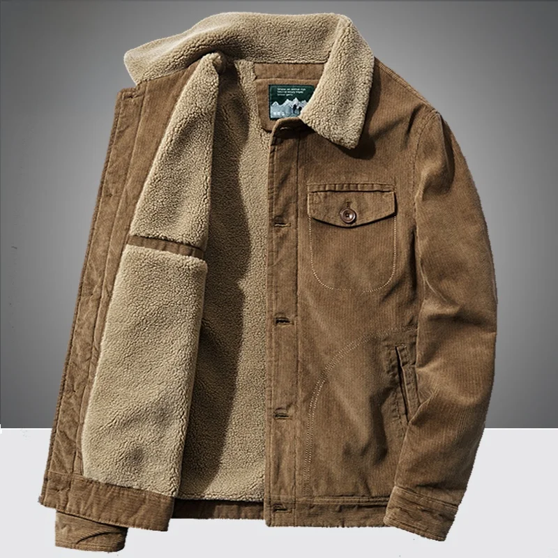 

Men's Corduroy Jaet Winter Fce Lined ort Sle Casual Workwear Large Size eep Velvet Faionable Cotton Coat