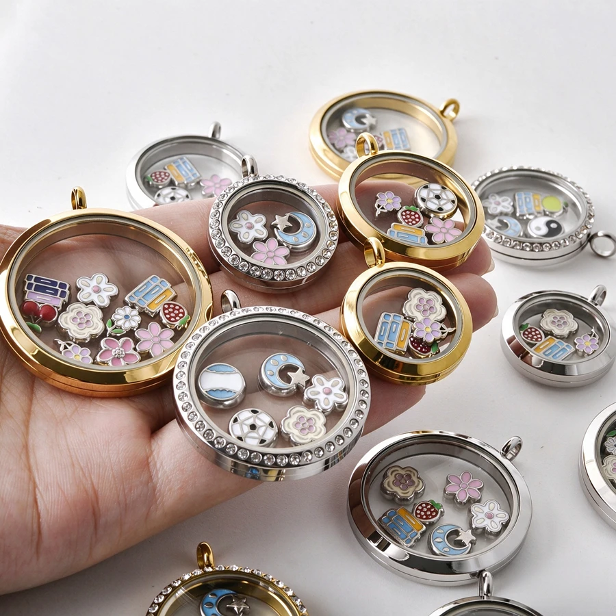 1Pc Stainless Steel Fillable Glass Memory Locket Pendant For Cremation Ashes Twist Round Floating Photo Medaillon кулон Jewelry