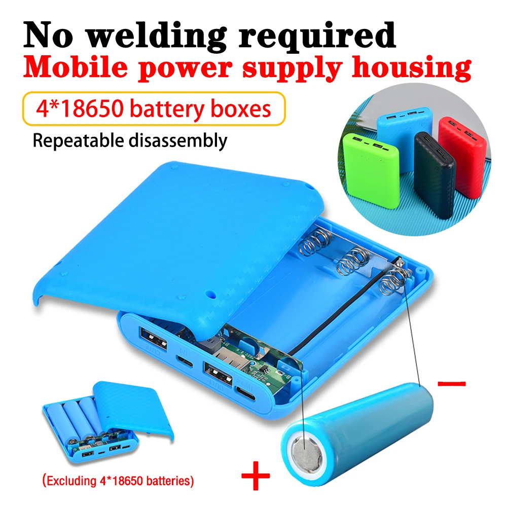 Caja de batería sin soldadura 18650, conjunto de energía móvil DIY, caja de carga adecuada para el hogar, salir y otras ocasiones, 4 Uds.