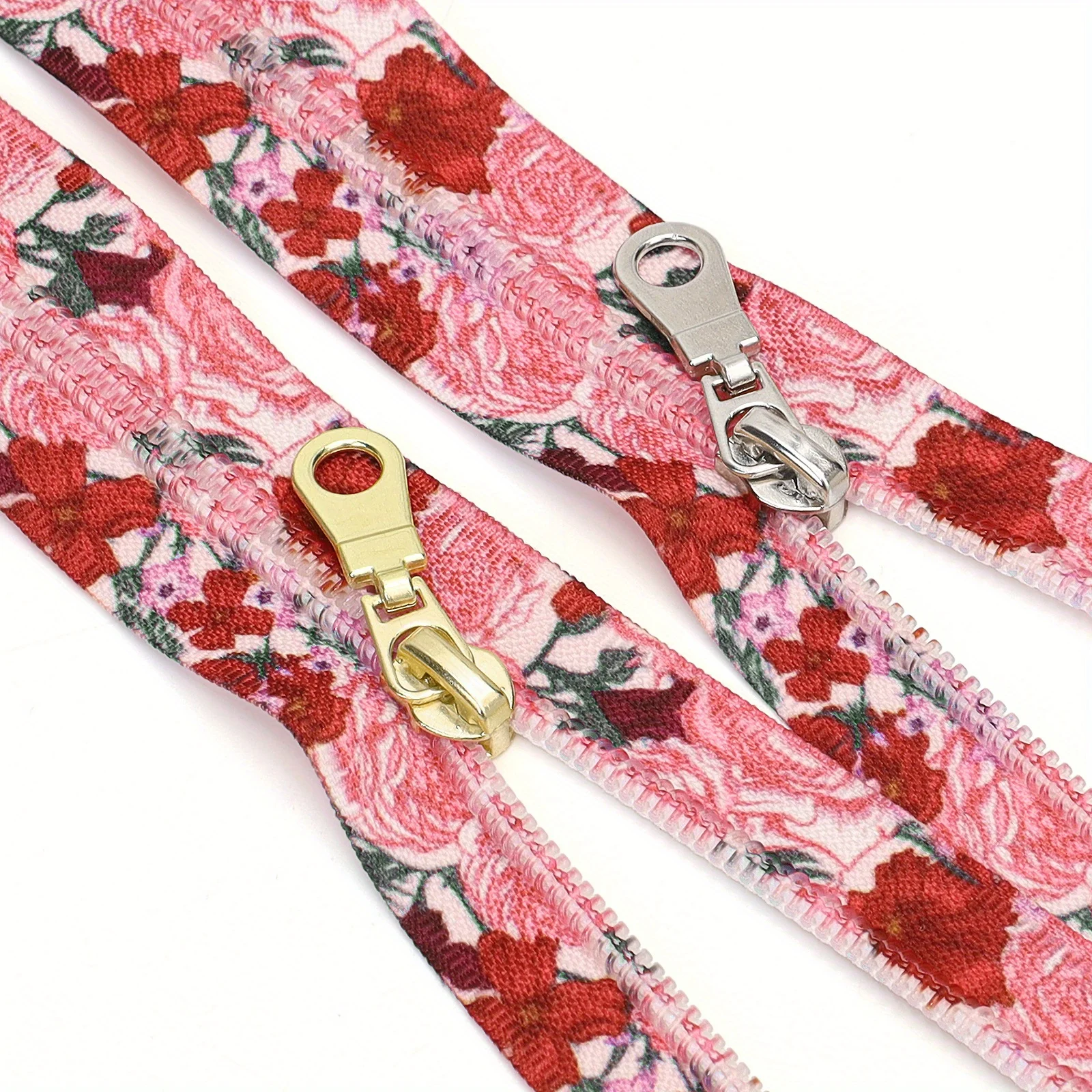 1 set = 450cm zipper + 10 zipper heads, #5 nylon zipper, pink peony print, light gold or silver slider optional