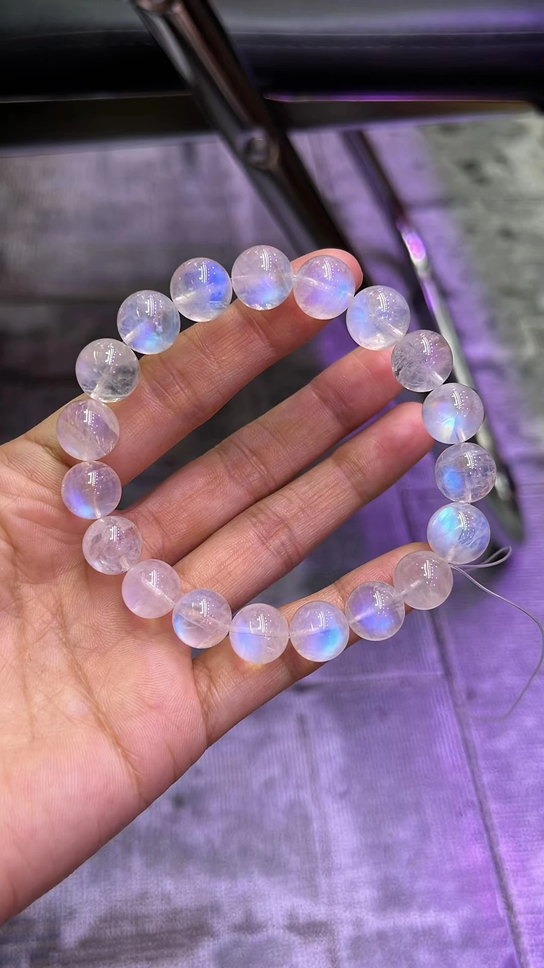 Natural Blue Light Moonstone Clear Beads Bracelet Women Men 10mm Moonstone Stretch Crystal Clear Round Beads Bracelet AAAAA