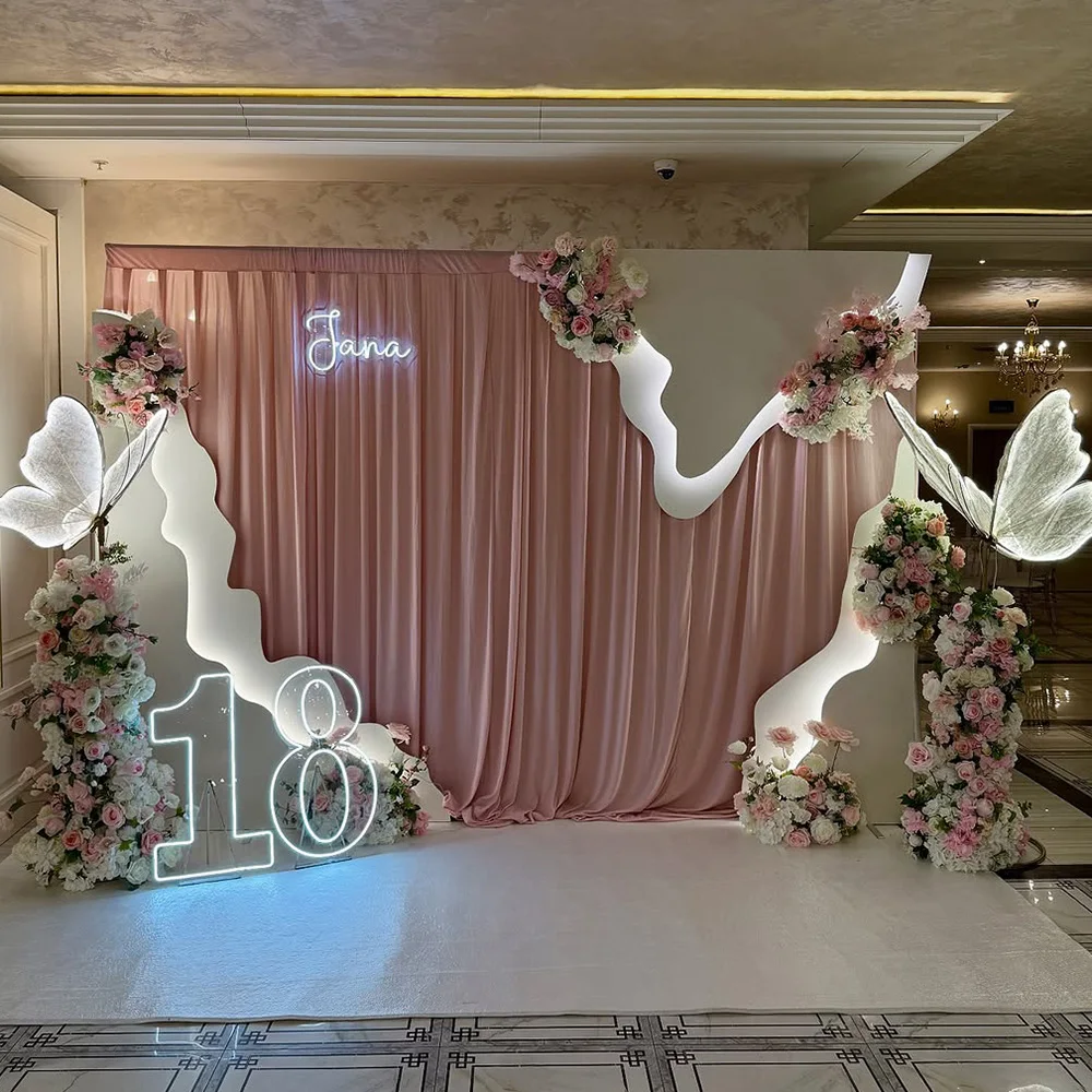 

2025 New Design PVC Drapes Stand Backdrop 3D Wave Wedding Backdrops With Led Light for Wedding Decor