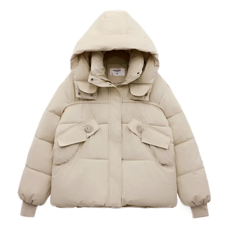 Winter White Parkas Women Hooded Coat Thick Warm Jacket Short Outerwear Female Slim Cotton Padded Basic Tops Outwear