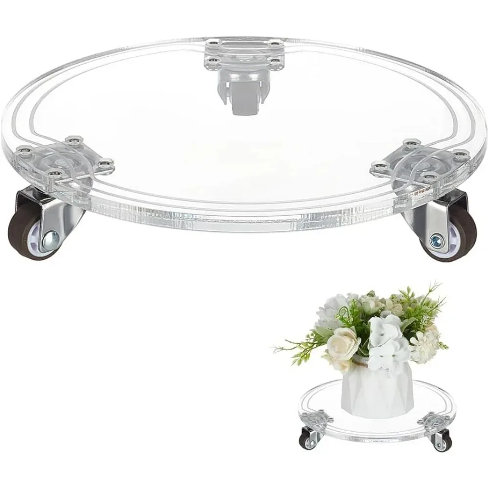 

Acrylic Plant Caddy Heavy Duty 25Kg /55lbs Capacity 8.6inch Clear Round Plant Stand with 3 Rubber Wheels Lockable Pot Dolly