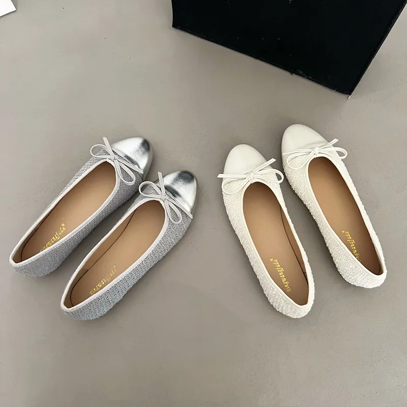 Bow-Knot Casual Woman Shoe Ballet Flats Female Footwear Round Toe Shallow Mouth Butterfly New Ballerinas Comfortable Dress PU La