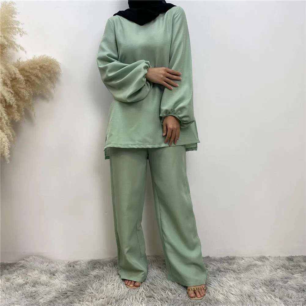 

2PCS Modest Abayas Women Muslim Sets Tops Pants Turkey Dubai Kaftan Islam Clothing Caftan Dress Femme Musulman Ensembles Outfits