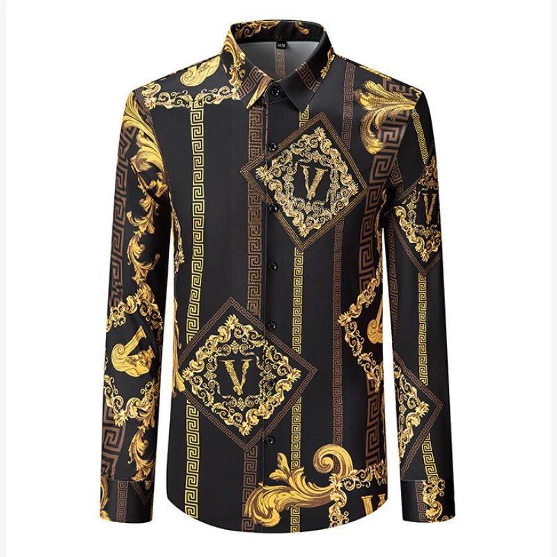 

Роскошная рубашка с длинными рукавами в стиле ретро со стразами, мужская не гладильная повседневная деловая социальная рубашка, рубашки для банкета и вечеринки со звездами, сценические рубашки