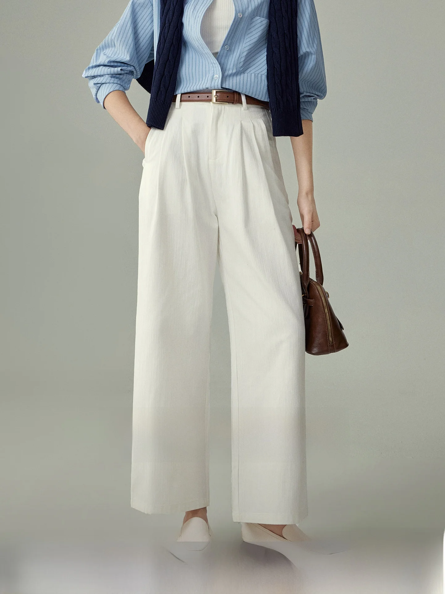 

High Waist Straight Leg White Casual Pants Women's Versatile Loose Slimming Wide Leg Pants Casual Trousers for Ladies