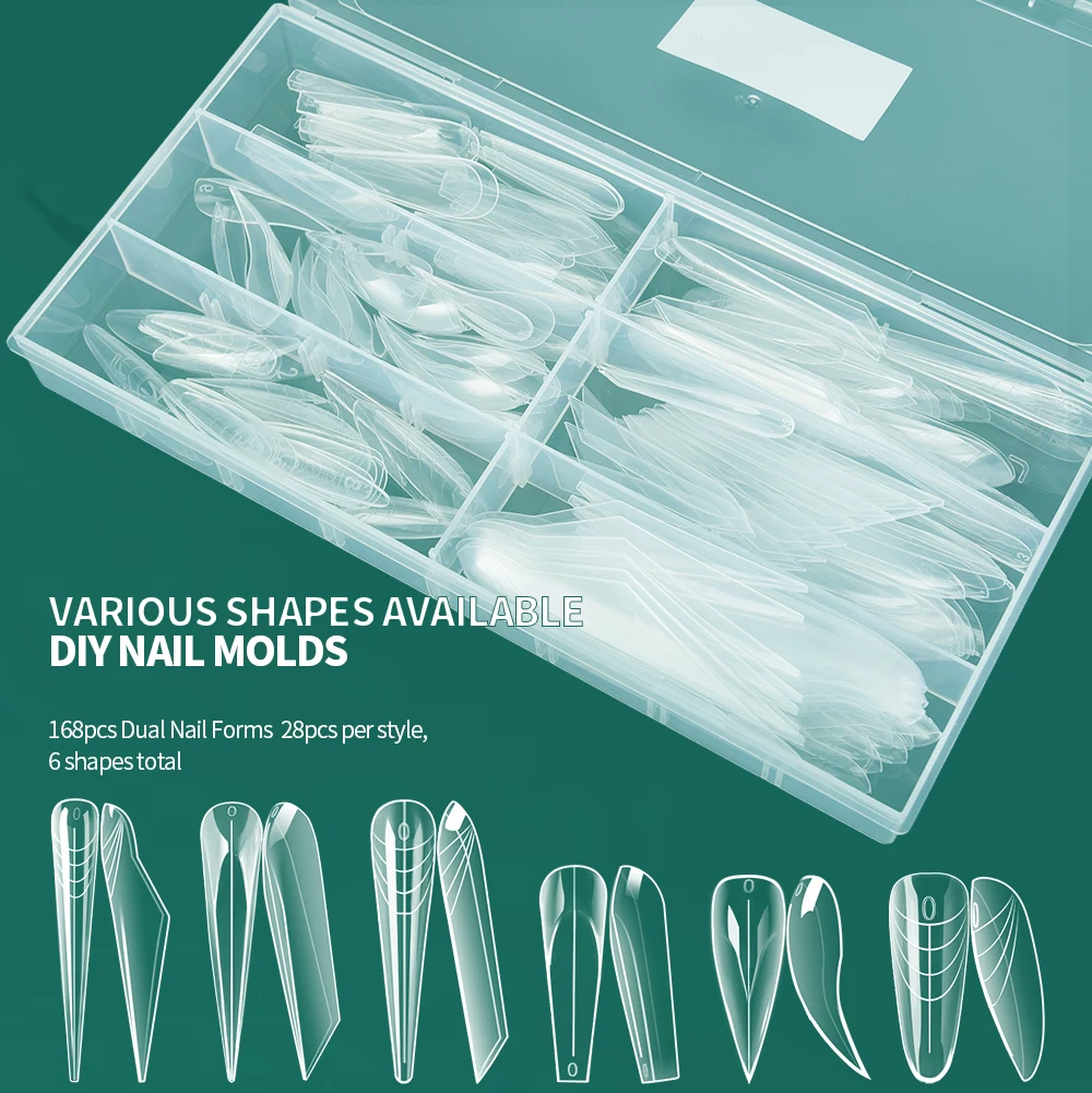 NAILPOP 168 teile/schachtel Klar Dual Nagel Formen Schnell Gebäude Gel Form Volle Abdeckung Acryl Nagel Top Formen Verlängerung Maniküre Werkzeuge – Detail 3
