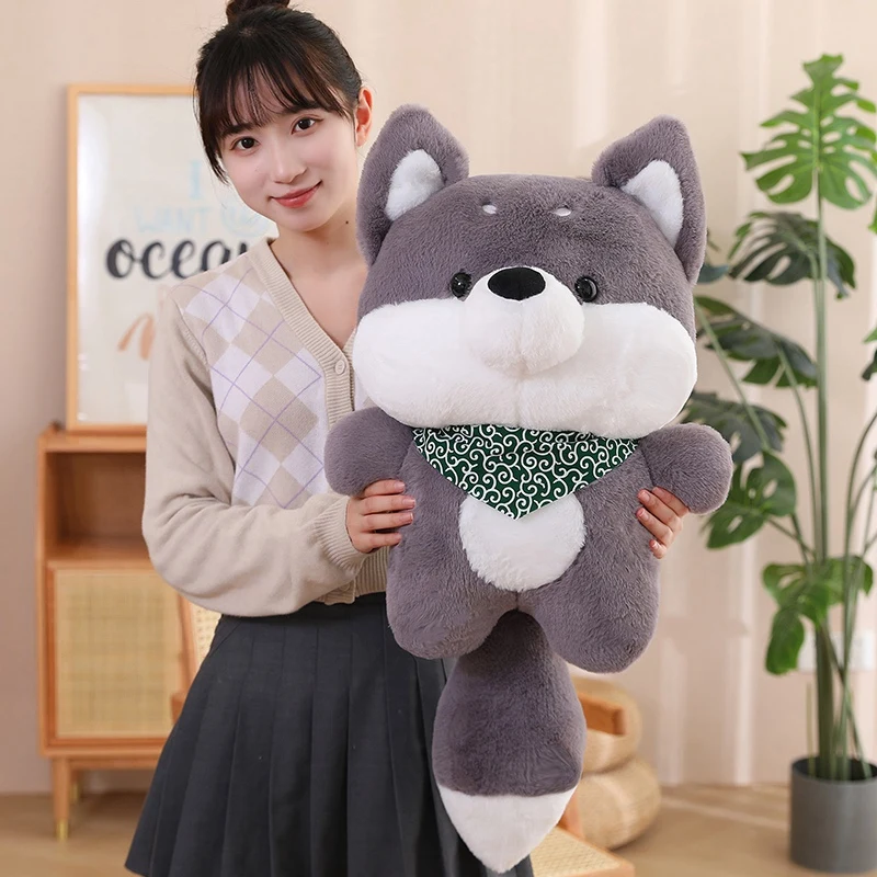 50/70/90CM New Shiba Inu Dog Plushie Toys Brown Shiba Inu With Scraf Stuffed Soft Kids Toys Kawaii Pillow For Girls Boys Gifts