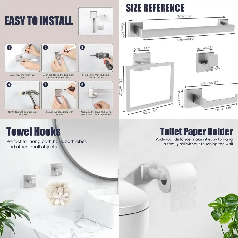 

10-Piece Stainless Steel Bath Hardware Set, Wall-Mounted Towel Racks, Brushed Nickel Finish