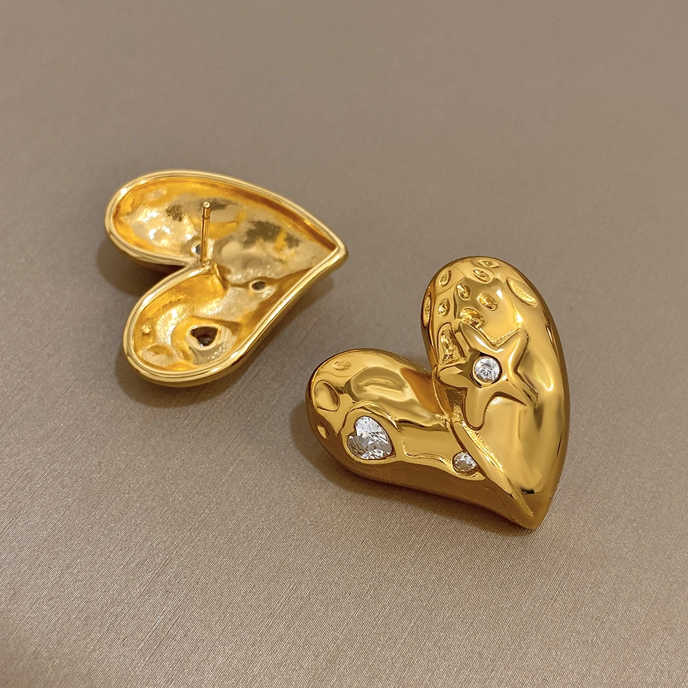 AENSOA عدم التماثل كامل القلب مكعب الزركون شغل المرأة وأقراط موضة مقاوم للماء Colorfast عيد الحب مجوهرات هدية