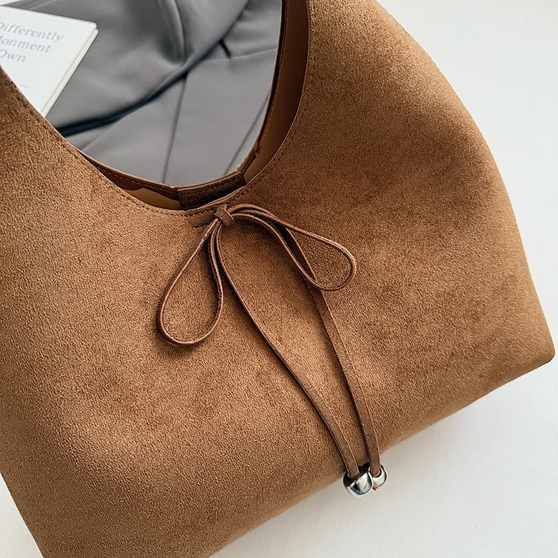 MOODS Vintage Underarm Shoulder Bags For Women 2025 Fall Latest Luxury Designer Purses And Handbags Faux Suede Pure Color Totes