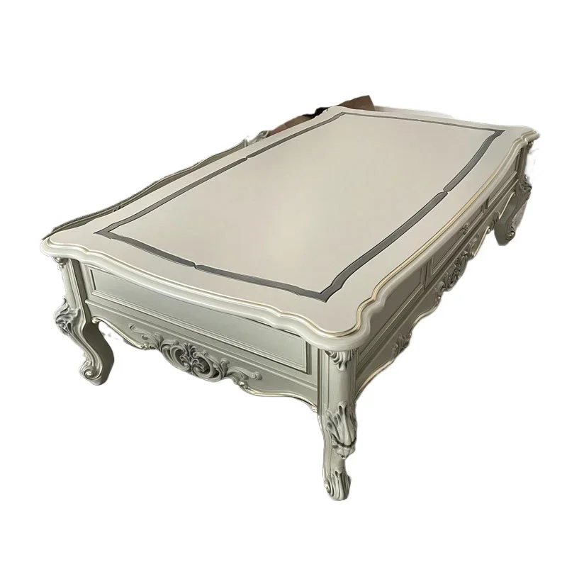 

European solid wood coffee table, French light luxury rectangular marble tea table TV cabinet combination