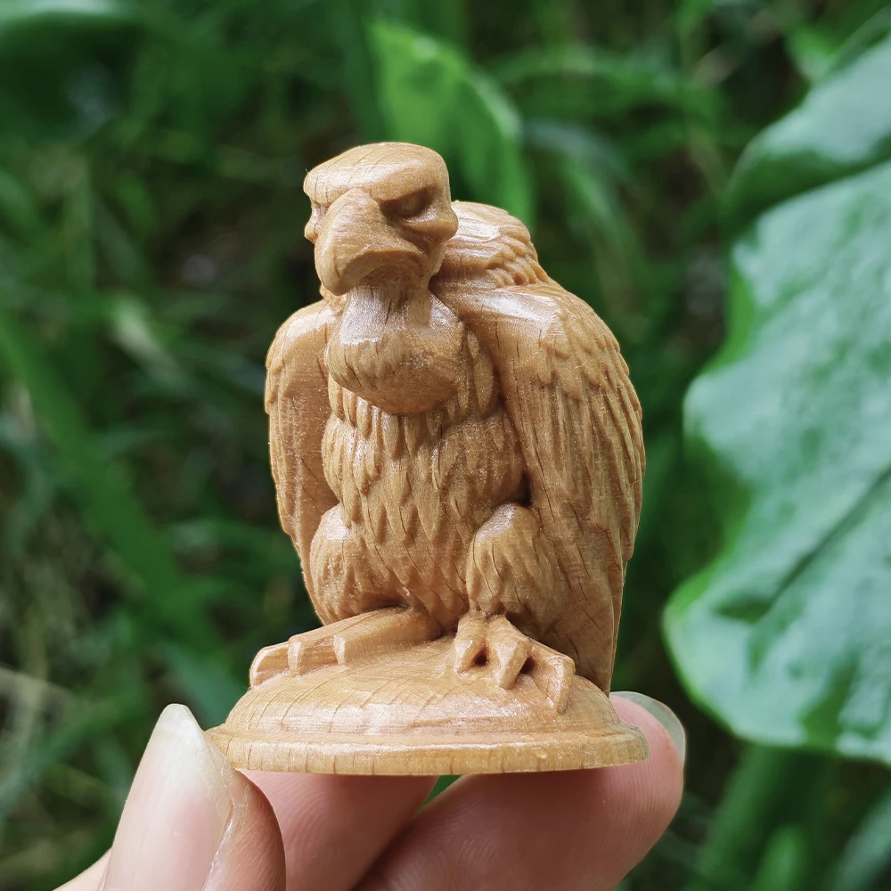 1.8 Inch Hand-Carved Wooden Vulture Figurine Ornament, Animal Theme, Modern Style, Suitable for New Year Gifts, Centerpiece Decoration, Housewarming Gifts, Living Room, Home Decoration, Study Room, Fireplace, Office Decoration