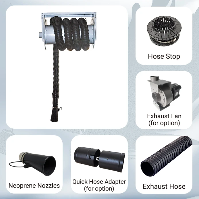 Retractable Spring Hose Reel Auto Repair Exhaust Extraction Emission