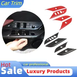 LHD ABS Carbon Fiber Window Lifting Switch Frame Trim Protection Cover For Toyota Hilux Revo 2015-2021 Decorate Car Accessories