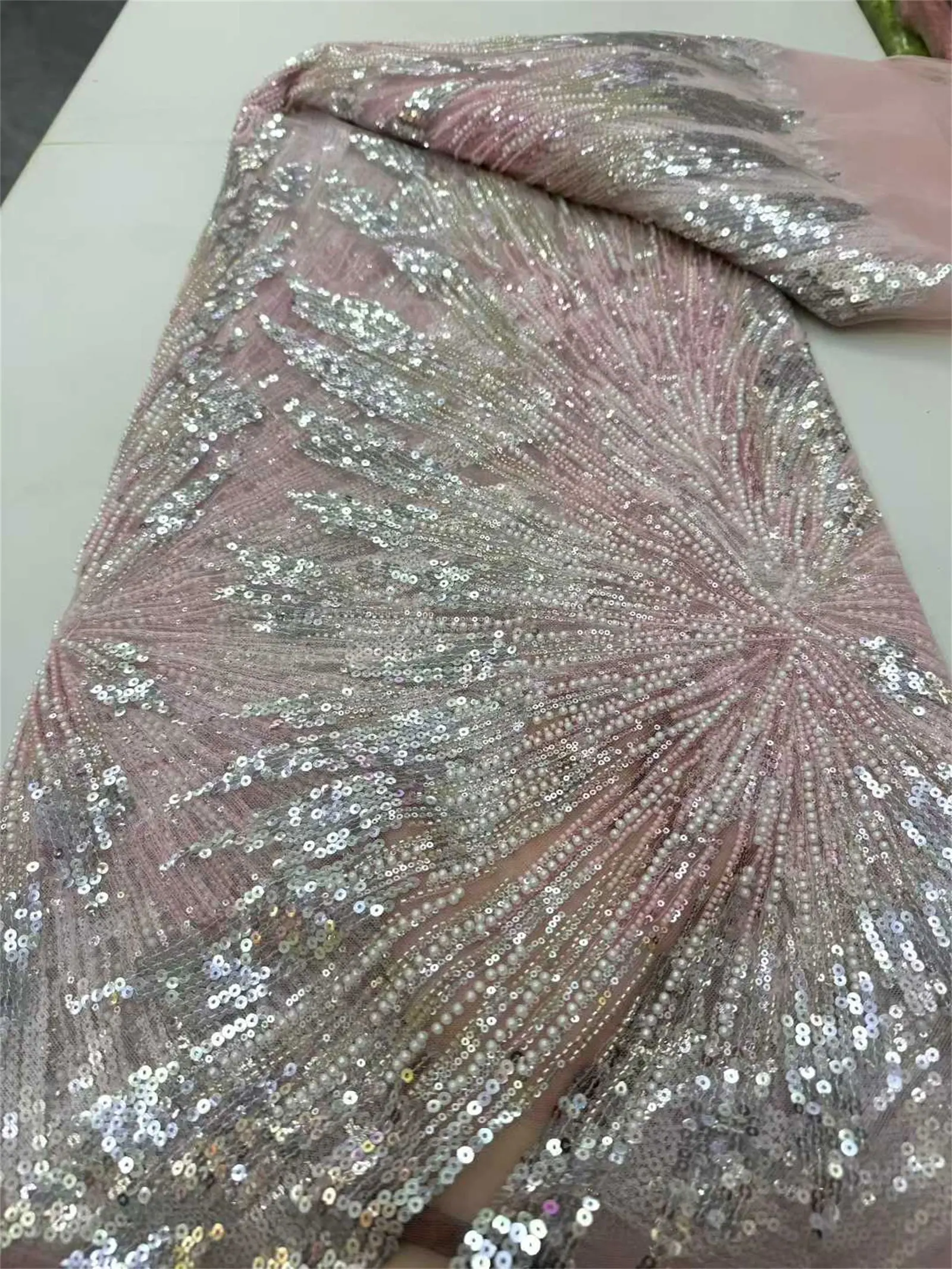 Kain Brokat Payet Bordir Pengantin Afrika 2025, Kain Tulle Nigeria Prancis Mewah, Kain Brokat Manik-Manik Buatan Tangan untuk Pakaian Pernikahan