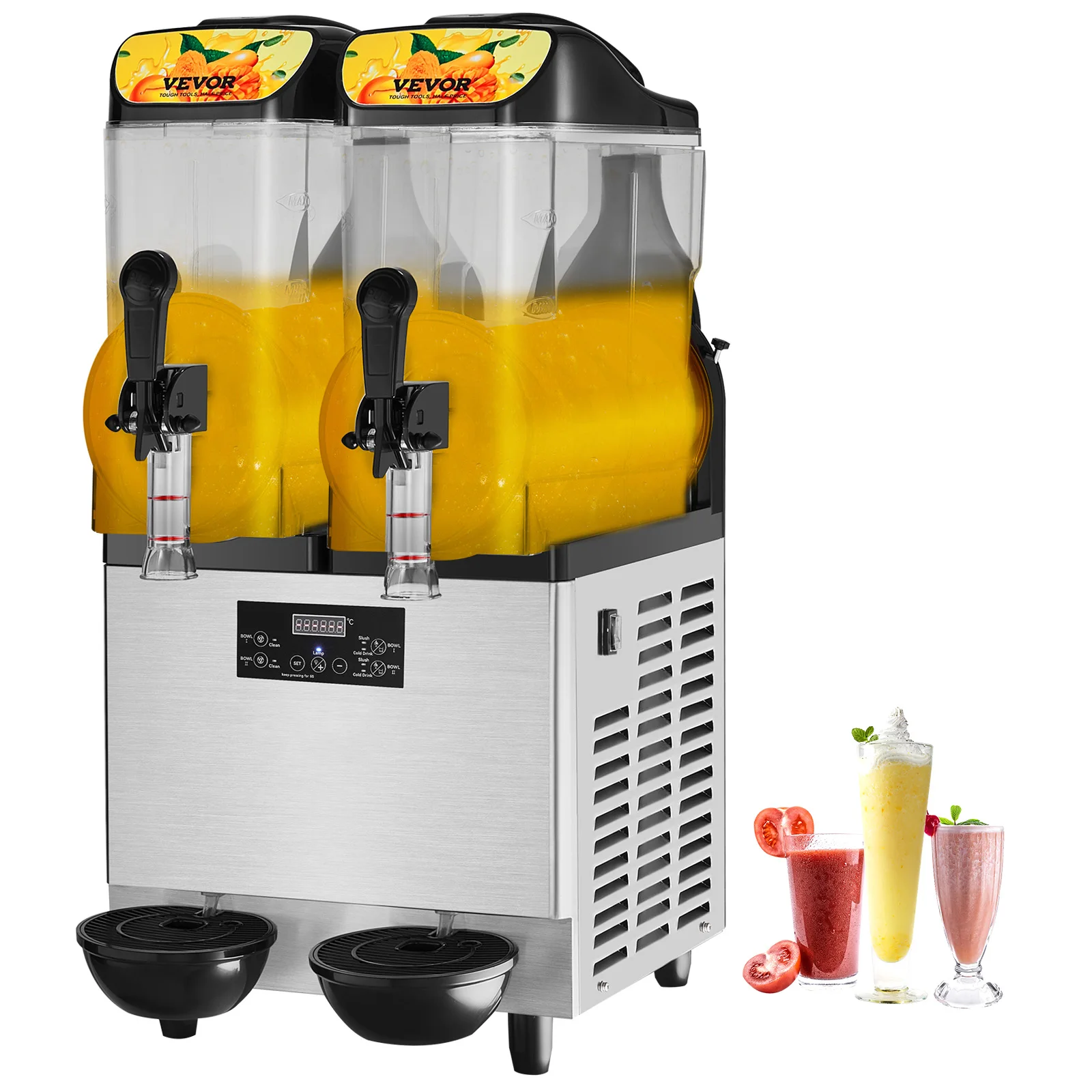 VEVOR 2x12L Commercial Slushy Machine Home Slush Maker Frozen Drink Beverage Dispenser Ice-Cool Juice Smoothie Making Equipment